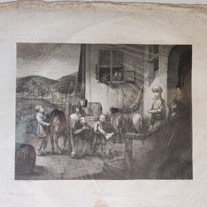 Etching The Good Samaritan Giuseppe Longhi 22"x18" after Rembrandt van Rijn 1876